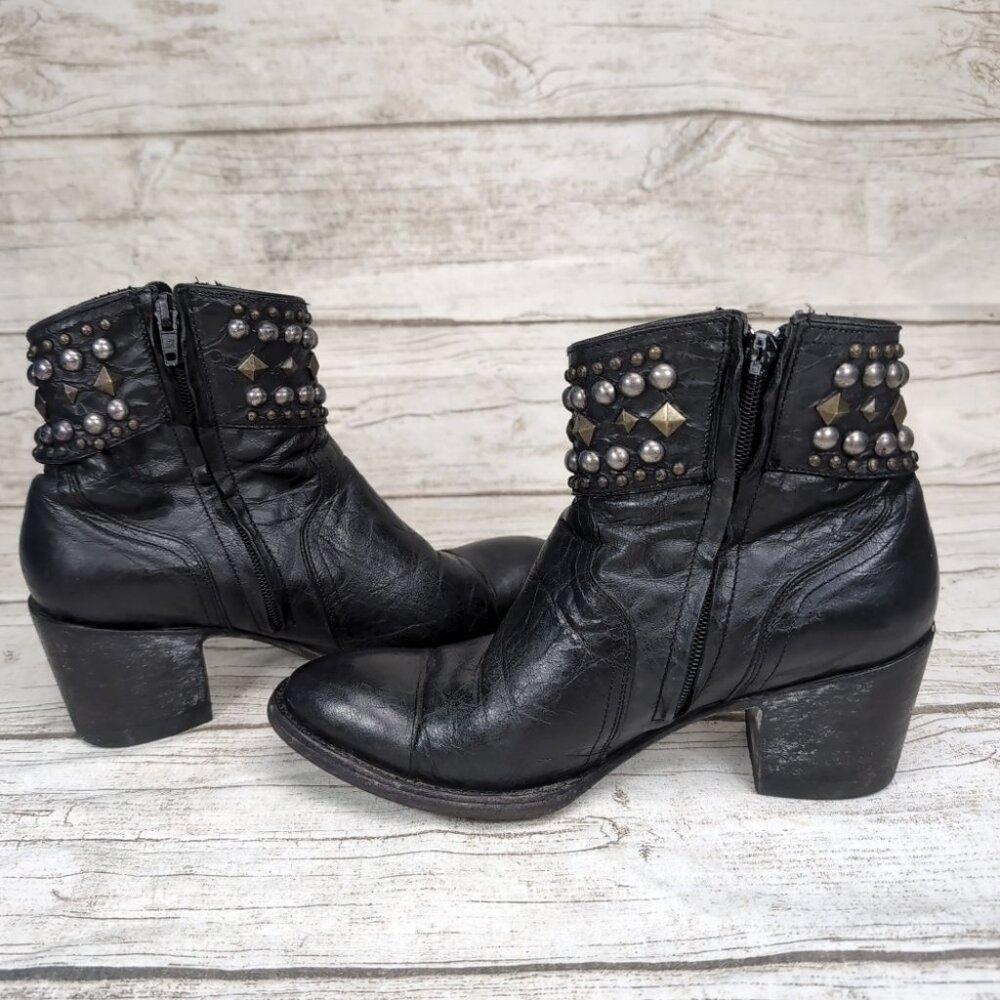 Old Gringo Studded Black Leather Heeled Biker Moto Boots Women Size 7.5 - Picture 11 of 13